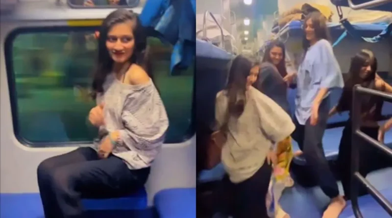 girls dance in train