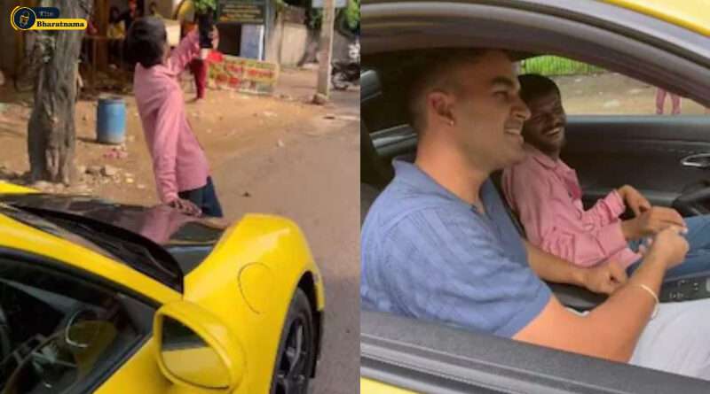 Handicapped man click photo with car