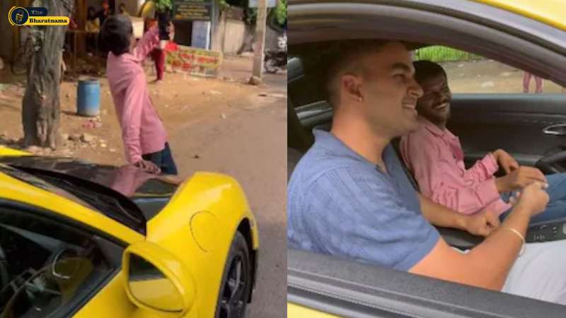 Handicapped man click photo with car